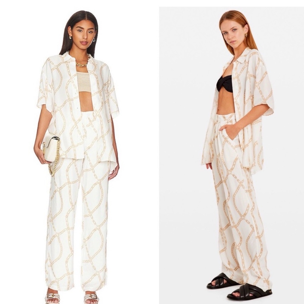 Anine Bing Valo chain link button up shirt and Carrie chain link pants